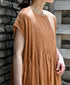 NMDS26513D 80s ORGANIC VOILE STRIPE (OVERDYE) CREW-NECK F/SL DRESS WITH PINTUCK