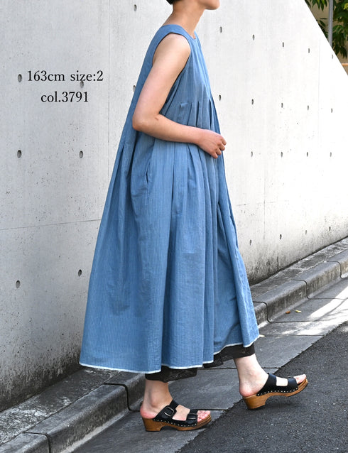 INMDS26063 HANDWOVEN COTTON STRIPE INVERTED PLEAT NO/SL PULLOVER DRESS