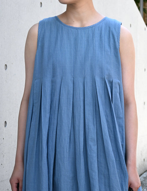 INMDS26063 HANDWOVEN COTTON STRIPE INVERTED PLEAT NO/SL PULLOVER DRESS