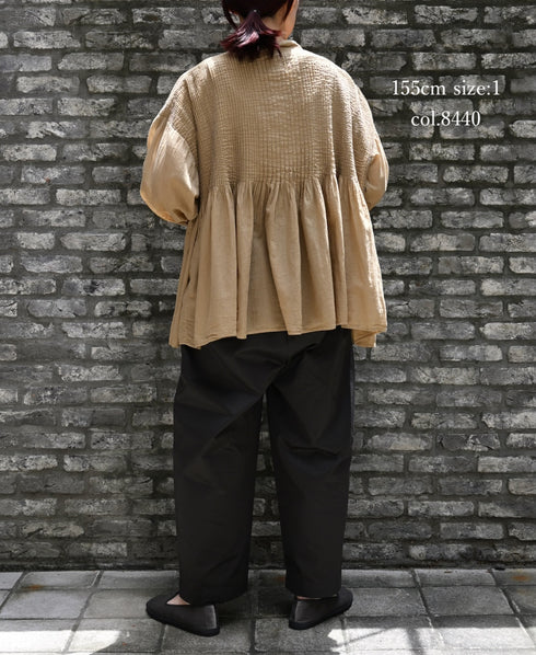 NMDS26512D 80s ORGANIC VOILE STRIPE (OVERDYE) MINI PINTUCK BANDED SHIRT