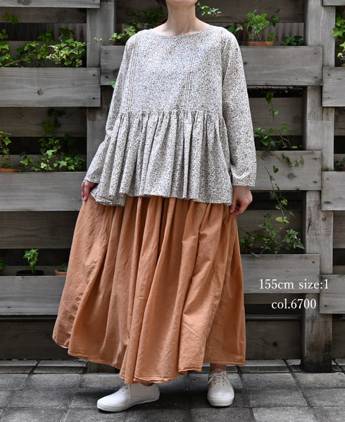 NMDS26515D 80s ORGANIC VOILE STRIPE (OVERDYE) MINI PINTUCK FLARED SKIRT
