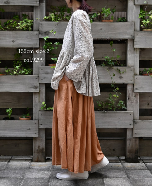 NMDS26121 POWER LOOM CO VOILE ARABESQUE HAND SCREEN PRINT RAJASTHAN TUCK GATHERED 3/4SL PULLOVER