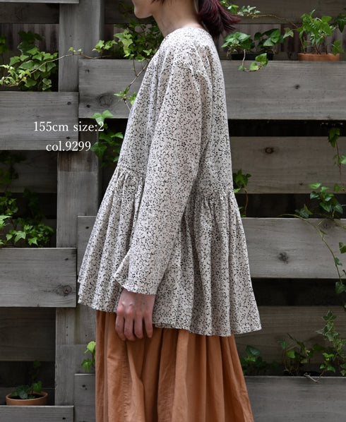 NMDS26121 POWER LOOM CO VOILE ARABESQUE HAND SCREEN PRINT RAJASTHAN TUCK GATHERED 3/4SL PULLOVER