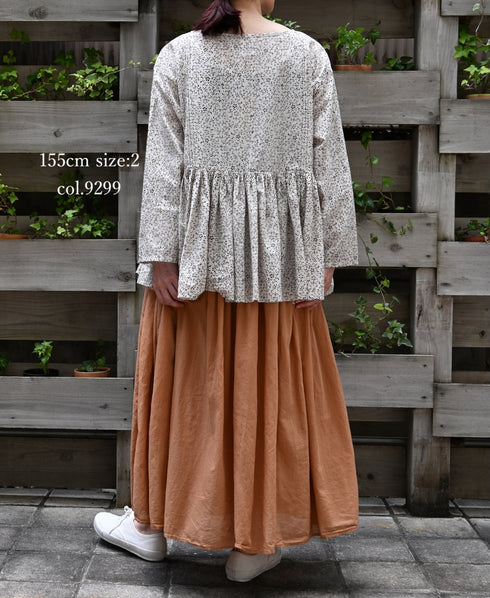 NMDS26121 POWER LOOM CO VOILE ARABESQUE HAND SCREEN PRINT RAJASTHAN TUCK GATHERED 3/4SL PULLOVER
