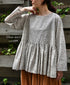 NMDS26121 POWER LOOM CO VOILE ARABESQUE HAND SCREEN PRINT RAJASTHAN TUCK GATHERED 3/4SL PULLOVER