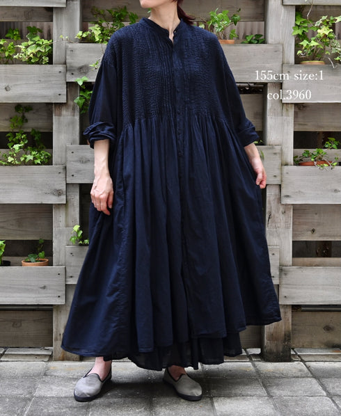 NMDS26514D 80s ORGANIC VOILE STRIPE (OVERDYE) BANDED SHIRT DRESS WITH MINI PINTUCK