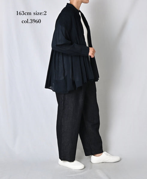 NMDS26512D 80s ORGANIC VOILE STRIPE (OVERDYE) MINI PINTUCK BANDED SHIRT