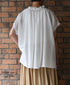 NSL26092 80s COTTON VOILE LACE LACE&STRING COLLAR GATHERED SHIRT