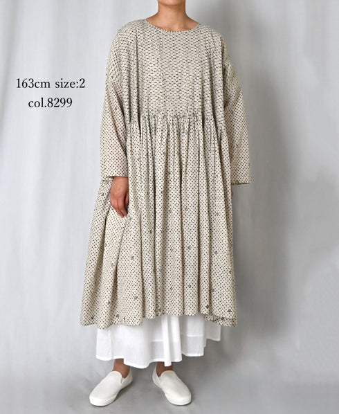 INMDS26082 80s VOILE SQUARE BLOCK PRINT MINI PINTUCK PULLOVER DRESS