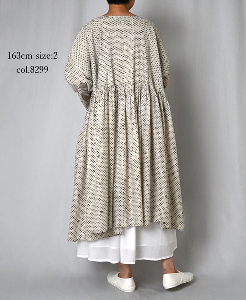 INMDS26082 80s VOILE SQUARE BLOCK PRINT MINI PINTUCK PULLOVER DRESS