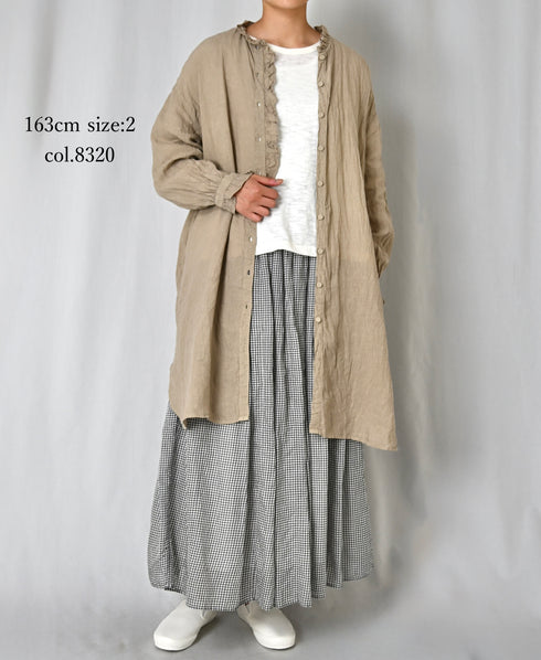 INMDS26002D 60s AUTOLOOM LINEN PLAIN OVERDYE FRILL COLLAR LONG SHIRTS