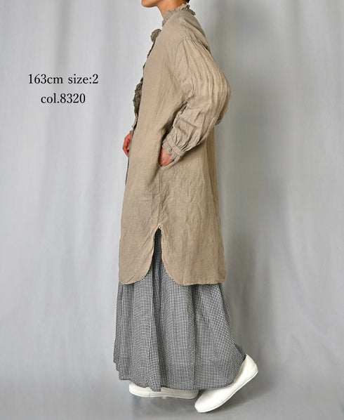 INMDS26002D 60s AUTOLOOM LINEN PLAIN OVERDYE FRILL COLLAR LONG SHIRTS