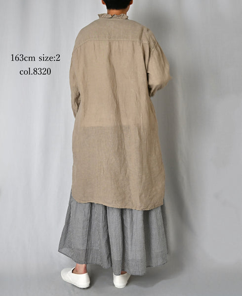 INMDS26002D 60s AUTOLOOM LINEN PLAIN OVERDYE FRILL COLLAR LONG SHIRTS