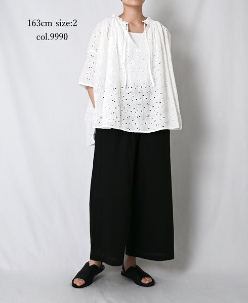 NSL26008 60s CAMBRIC PLAIN WIDE EASY PANTS