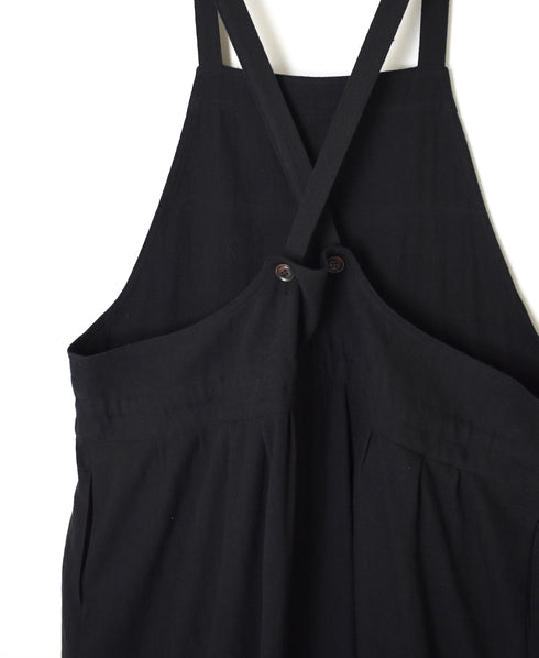 GNAM2611 COTTON/LINEN HERRINGBONE APRON ONE-PIECE
