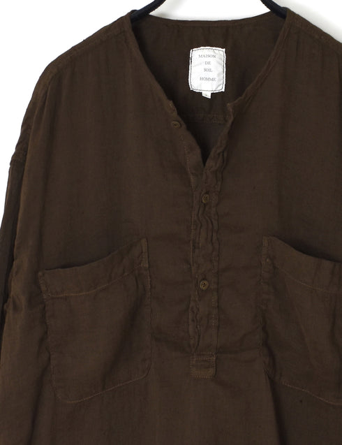IMDSH2502LCD AUTO LOOM LINEN/COTTON PLAIN OVERDYE 3/4SL PULLOVER SHIRTS