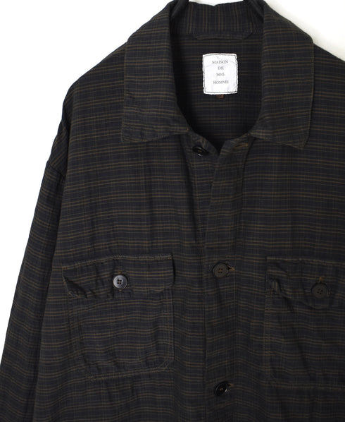IMDSH2531CCD HANDWOVEN COTTON CHECK OVERDYE WORK JACKET