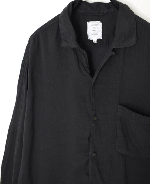 IMDSH2611LCD AUTO LOOM LINEN/COTTON PLAIN OVERDYE OPEN COLLAR L/SL SHIRTS