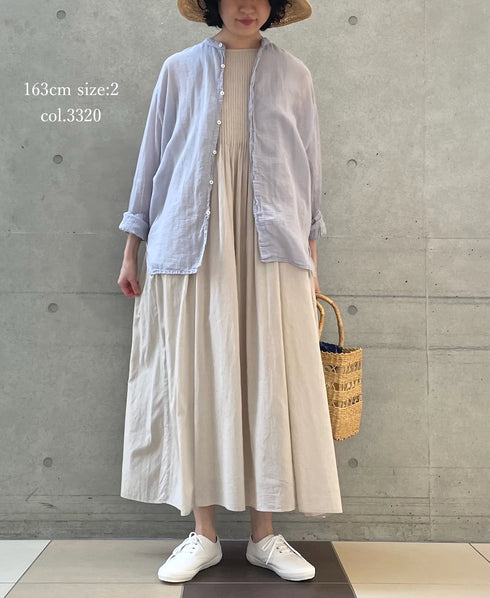 INAM2641GD 60s SINGLE GAUZE PLAIN OVERDYE UTILITY BANDED COLLAR SHIRT