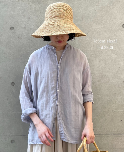 INAM2641GD 60s SINGLE GAUZE PLAIN OVERDYE UTILITY BANDED COLLAR SHIRT