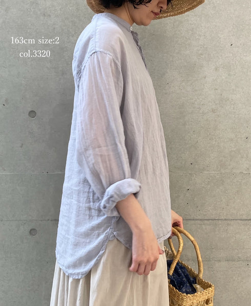 INAM2641GD 60s SINGLE GAUZE PLAIN OVERDYE UTILITY BANDED COLLAR SHIRT