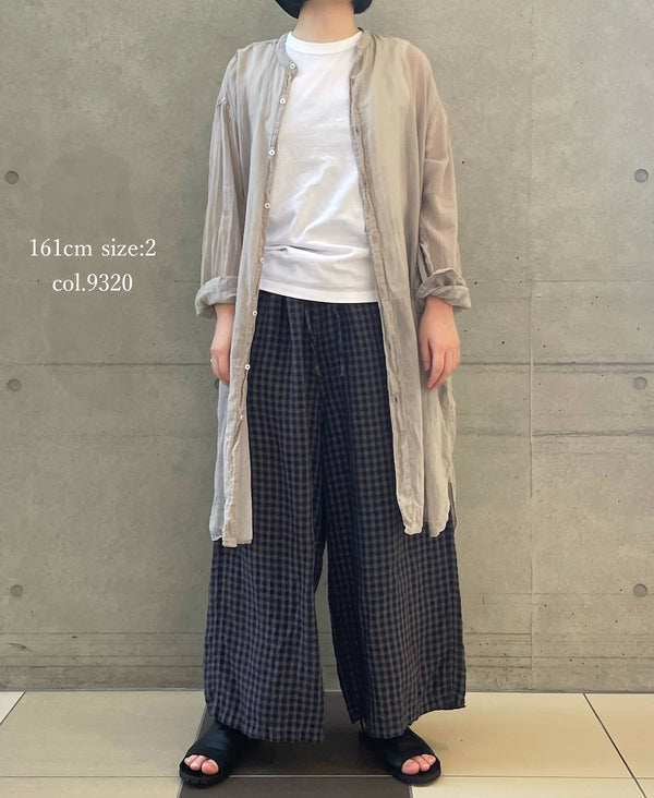 INAM2643GD 60s SINGLE GAUZE PLAIN OVERDYE UTILITY BANDED COLLAR LONG SHIRT