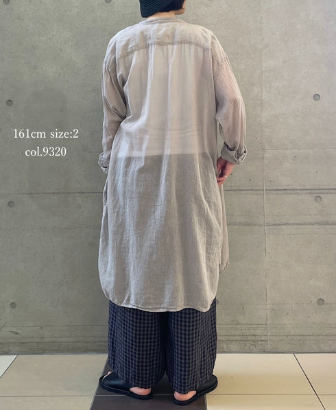 INAM2643GD 60s SINGLE GAUZE PLAIN OVERDYE UTILITY BANDED COLLAR LONG SHIRT