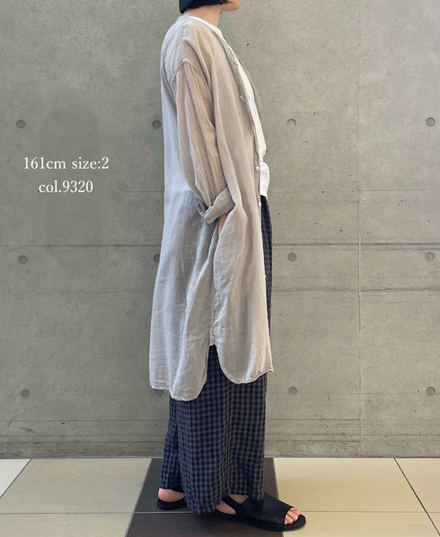 INAM2643GD 60s SINGLE GAUZE PLAIN OVERDYE UTILITY BANDED COLLAR LONG SHIRT