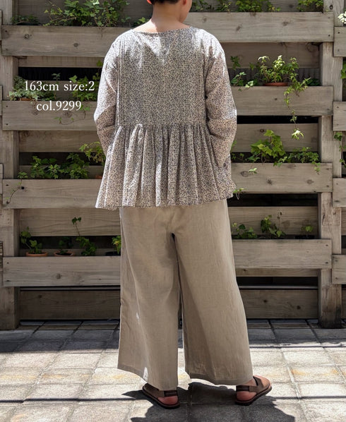NMDS26121 POWER LOOM CO VOILE ARABESQUE HAND SCREEN PRINT RAJASTHAN TUCK GATHERED 3/4SL PULLOVER