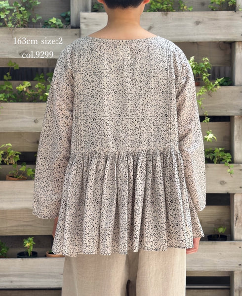 NMDS26121 POWER LOOM CO VOILE ARABESQUE HAND SCREEN PRINT RAJASTHAN TUCK GATHERED 3/4SL PULLOVER