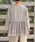 NMDS26121 POWER LOOM CO VOILE ARABESQUE HAND SCREEN PRINT RAJASTHAN TUCK GATHERED 3/4SL PULLOVER