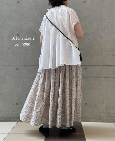 INMDS26123 POWER LOOM COTTON VOILE ARABESQUE HAND SCREEN PRINT FLARED SKIRT WITH PINTUCK