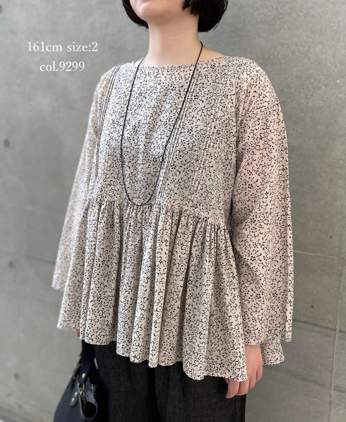 INMDS26121 POWER LOOM COTTON VOILE ARABESQUE HAND SCREEN PRINT RAJASTHAN TUCK GATHERED 3/4SL PULLOVER