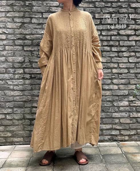 NMDS26514D 80s ORGANIC VOILE STRIPE (OVERDYE) BANDED SHIRT DRESS WITH MINI PINTUCK