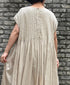 NMDS26513D 80s ORGANIC VOILE STRIPE (OVERDYE) CREW-NECK F/SL DRESS WITH PINTUCK