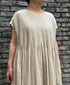 NMDS26513D 80s ORGANIC VOILE STRIPE (OVERDYE) CREW-NECK F/SL DRESS WITH PINTUCK