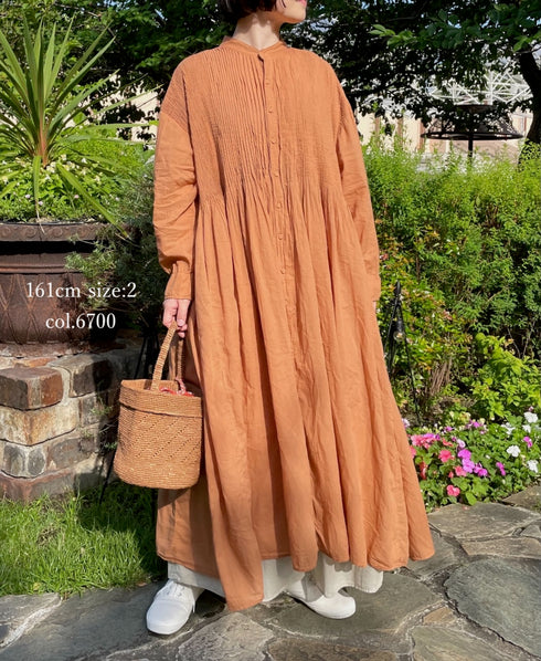 NMDS26514D 80s ORGANIC VOILE STRIPE (OVERDYE) BANDED SHIRT DRESS WITH MINI PINTUCK