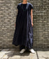 NMDS26513D 80s ORGANIC VOILE STRIPE (OVERDYE) CREW-NECK F/SL DRESS WITH PINTUCK