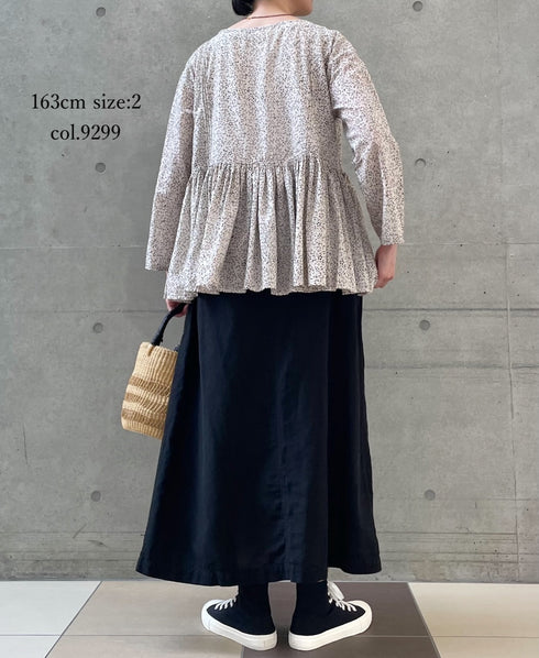 INMDS26121 POWER LOOM COTTON VOILE ARABESQUE HAND SCREEN PRINT RAJASTHAN TUCK GATHERED 3/4SL PULLOVER