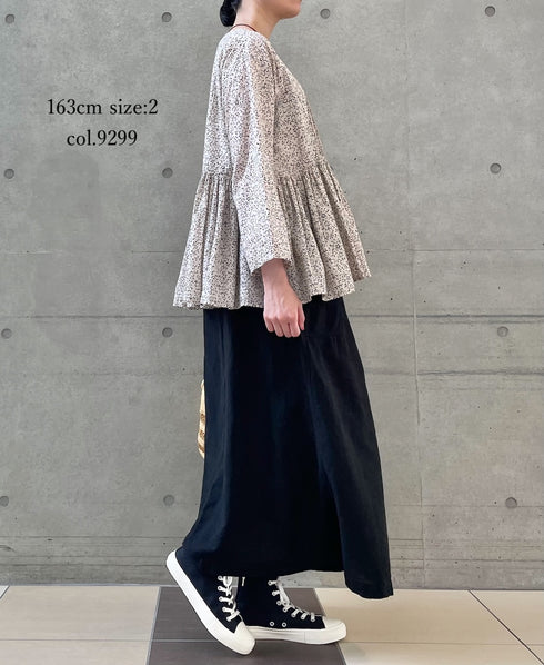 INMDS26121 POWER LOOM COTTON VOILE ARABESQUE HAND SCREEN PRINT RAJASTHAN TUCK GATHERED 3/4SL PULLOVER