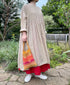 NMDS26604D ORGANIC MICRO CHECK&VOILE PLAIN PATCHWORK OVERDYE CREW-NECK BUTTON SHIRT MAXI DRESS WITH PINTUCK