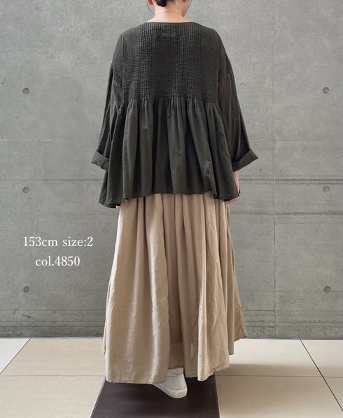 NMDS26605D ORGANIC MICRO CHECK&VOILE PLAIN PATCHWORK OVERDYE RAJASTHAN GATHERED SKIRT