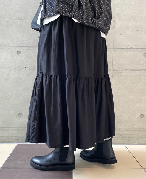 NSL26564 COTTON SATIN PLAIN TIERED GATHER SKIRT