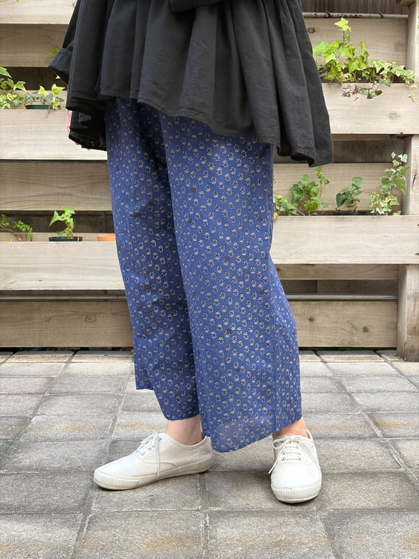 NMDS26255 80s VOILE SMALL GENTIANA BLOCK PRINT EASY PANTS