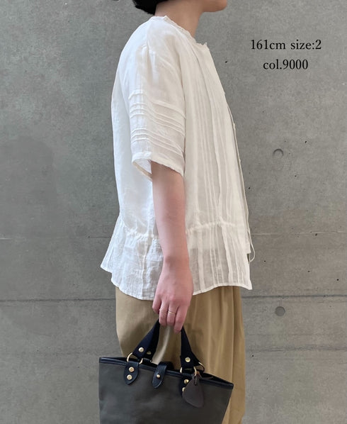 NMDS26271 80s POWER LOOM LINEN PLAIN LACE PINTUCK HALF/SLEEVE 2WAY SHIRT