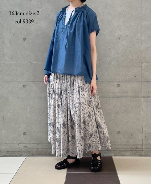 NSL26065 80s VOILE LEAF & FLOWER PRINT GATHERED SKIRT