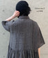 NMDS26284 80s POWER LOOM LINEN CHECK REGULAR COLLAR DRESS WITH RAJASTAN GATHER