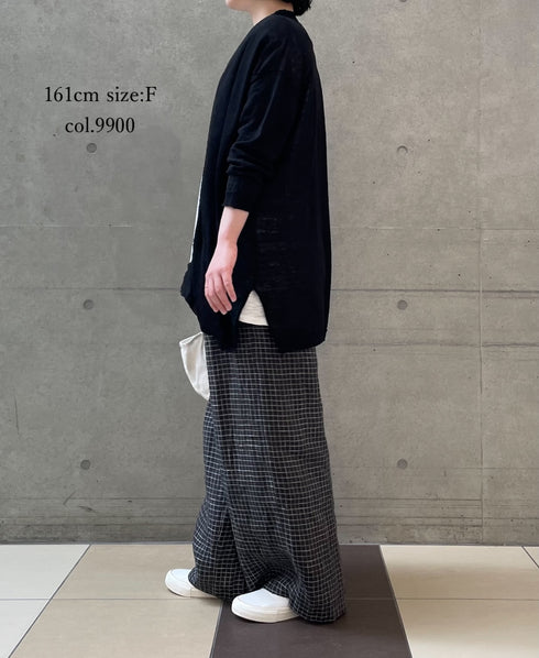 CNMDS2501 12GG LINEN PLAIN V-NECK CARDIGAN WITH SLIT