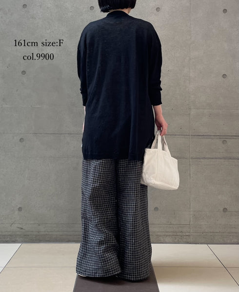 CNMDS2501 12GG LINEN PLAIN V-NECK CARDIGAN WITH SLIT