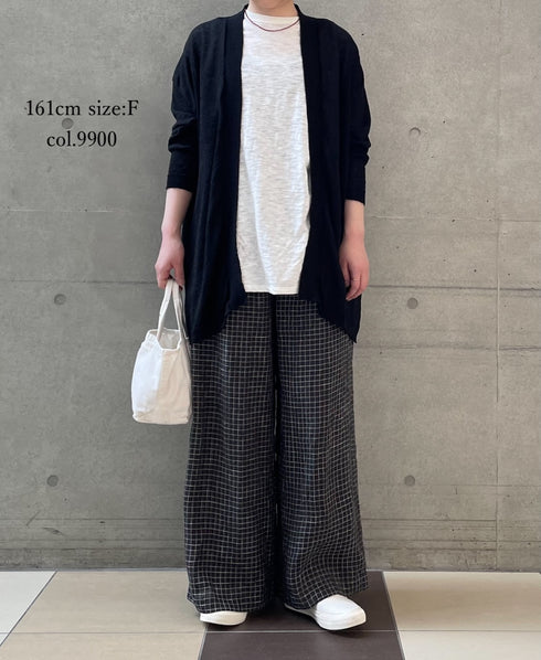 CNMDS2501 12GG LINEN PLAIN V-NECK CARDIGAN WITH SLIT
